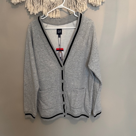 GAP Sweaters - GAP Women's Light Gray Cardigan with Black Trim
